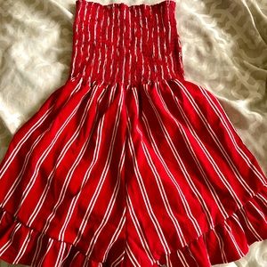 Red and white striped romper from ROMWE